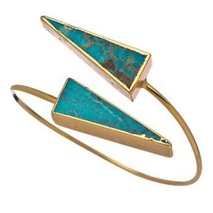 Anthropologie Janna Conner Gold Fill Adjustable Turquoise Stone Bracelet Cuff
